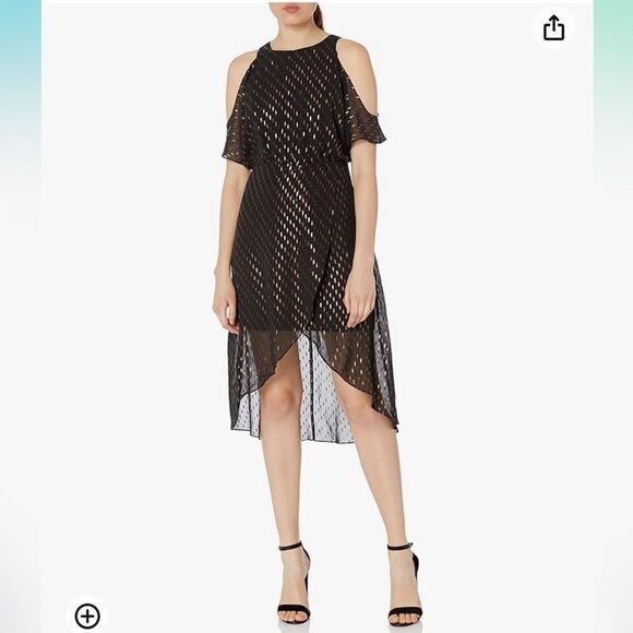 Ali & Jay black and gold metallic ruffle dress - Picture 1 of 7
